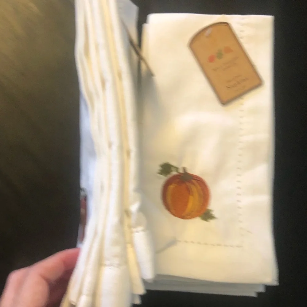 Fall Cloth White Napkins Thanksgiving Autumn Pumpkin Set of 8